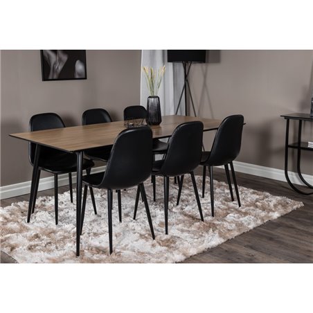 Silar Dining Table - 180 cm - "Wood Look"  Melamine / Black Legs, Polar Dining Chair - Black / Black_6