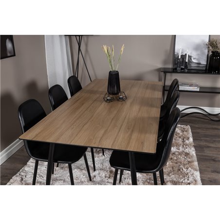 Silar Dining Table - 180 cm - "Wood Look"  Melamine / Black Legs, Polar Dining Chair - Black / Black_6