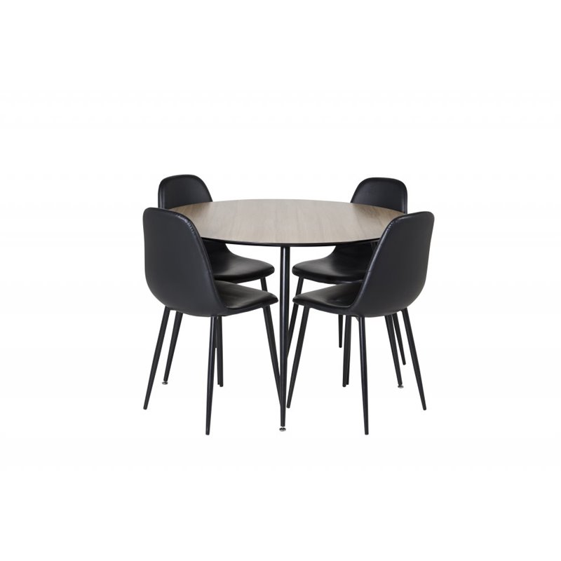 Silar Dining Table - Round 100 cm - "Wood Look"  Melamine / Black Legs, Polar Dining Chair - Black / Black_4