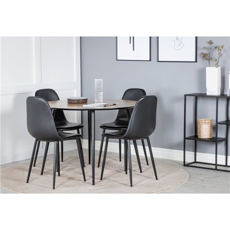 Silar Dining Table - Round 100 cm - "Wood Look"  Melamine / Black Legs, Polar Dining Chair - Black / Black_4