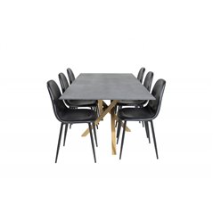 Piazza Dining Table - 180*90*75 - Spraystone / Oak, Polar Dining Chair - Black / Black_6