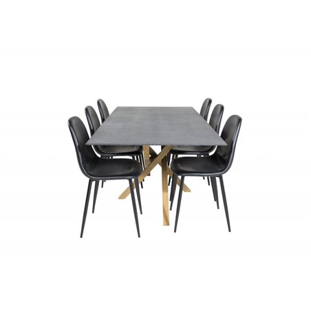 Piazza Dining Table - 180*90*75 - Spraystone / Oak, Polar Dining Chair - Black / Black_6