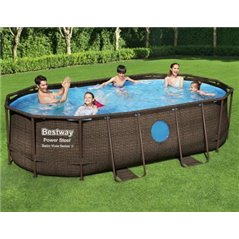 Ovanmarkspool med Fönster Bestway Power Steel Swim Vista II 427x250x100 cm Oval med Stålram, Filterpump & Stege