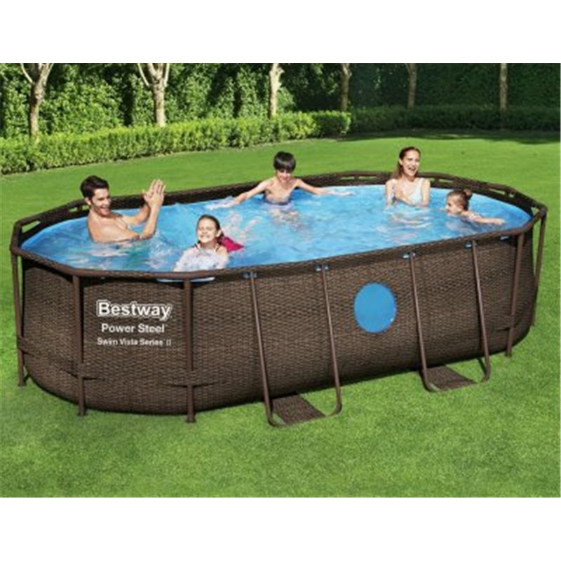 Ovanmarkspool med Fönster Bestway Power Steel Swim Vista II 427x250x100 cm Oval med Stålram, Filterpump & Stege