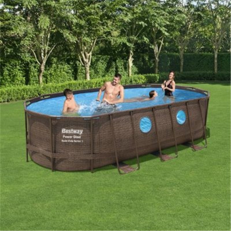 Bestway Power Steel 5,49x2,74x1,22m oval pool inkl patronfilterpumpe, stige og pooldæksel