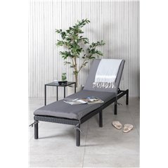 Bilbao sunlounge black wicker/grey cushion