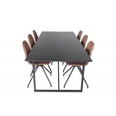 Palace Dining Table - 240*100*H75 - Black / Black, Polar Dining Chair with Spin function - black Legs - Brown PU - White Stitche