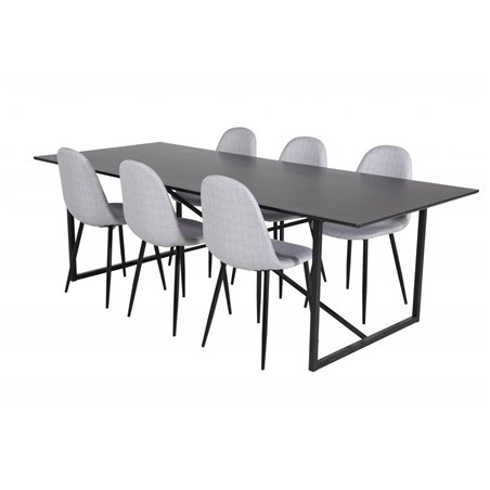 Palace Dining Table - 240*100*H75 - Black / Black, Polar Dining Chair - Black Legs - Light Grey Fabric_6