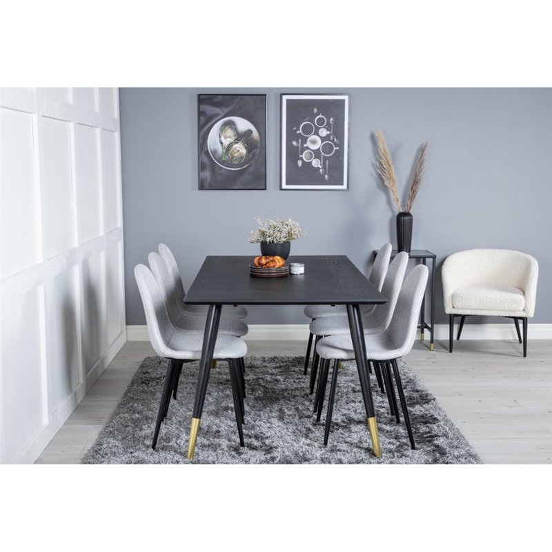 Dipp Dining Table - 180*90cm - Black / Black Brass, Polar Dining Chair - Black Legs - Light Grey Fabric_6