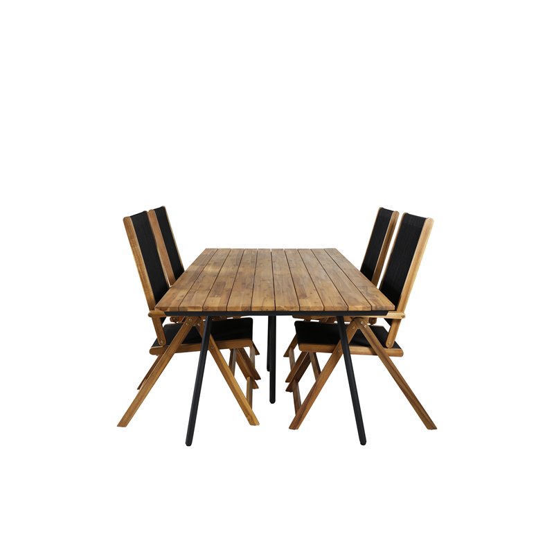 Chan Spisebord - Sort Stål / Acacia (teak look) - 200cm