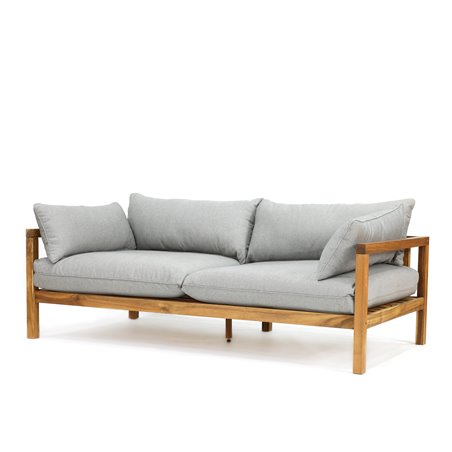 Marion Double Sofa Bench - Grey Fabric / Acacia