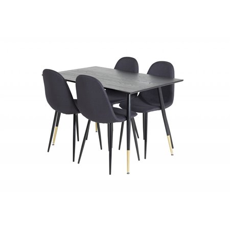 Dipp Dining Table - 120 cm - Black Veneer - Black Legs w, Brass dipp, Polar Dining Chair - Black Legs - Black Fabric_4