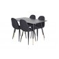 Dipp Dining Table - 120 cm - Black Veneer - Black Legs w, Brass dipp, Polar Dining Chair - Black Legs - Black Fabric_4