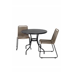 Nicke Dining Table - Black Steel - ø90cm, Lindos Stacking Chair - Black Alu / Latte Rope_2