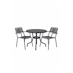 Nicke Dining Table - Black Steel - ø90cm, Lindos Armchair - Black Alu / Grey Rope_2