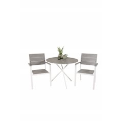 Parma Café Table ø90 - White/Grey, Levels Chair (stackable) - White Alu / Grey Aintwood_2