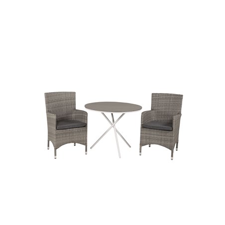 Parma Café Table ø90 - White/Grey, Malin Armchair - Grey/Grey_2