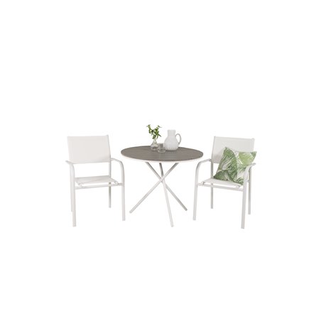 Parma Café Bord ø90 - Hvid / Grå, San torini Lænestol (stabelbar) - Hvid Alu / Hvid Textilene_2