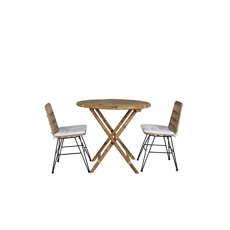 Kahvila pöytä 80cm - Bamboo Viga Päivällinen - Black Steel / Light Nature Wicker/White Cushion