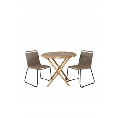 Cane Café Table ø80cm - Bamboo, Lindos Stacking Chair - Black Alu / Latte Rope