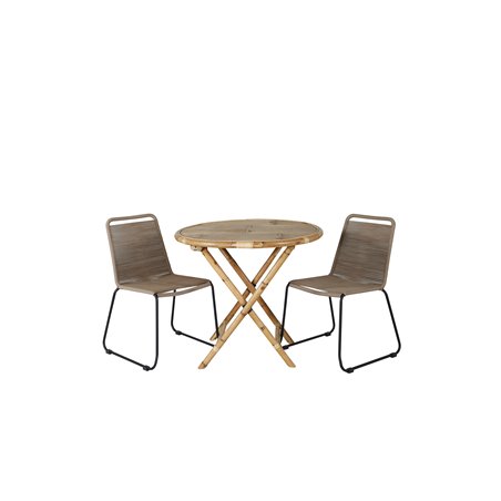 Cane Café table ø80cm - Bamboo, Lindos Stacking Chair - Black Alu / Latte Rope_2