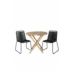 Cane Café table ø80cm - Bamboo, Lindos Stacking Chair - Black Alu / Black Rope_2