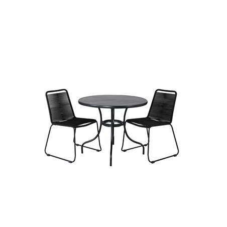 Nicke Dining Table - Black Steel - ø90cm, Lindos Stacking Chair - Black Alu / Black Rope_2