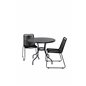 Nicke Dining Table - Black Steel - ø90cm, Lindos Stacking Chair - Black Alu / Black Rope