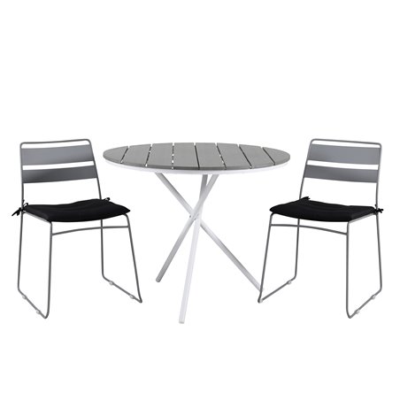 Parma Café Table ø90 - White/Grey, Lina Dining Chair - Grey_2