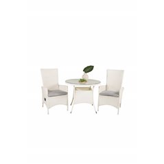 Volta Table ø 90 - White/Glass, Padova Chair (Recliner) - White/Grey_2