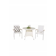 Volta Table ø 90 - White/Glass, Texas Chair - White/Teak_2