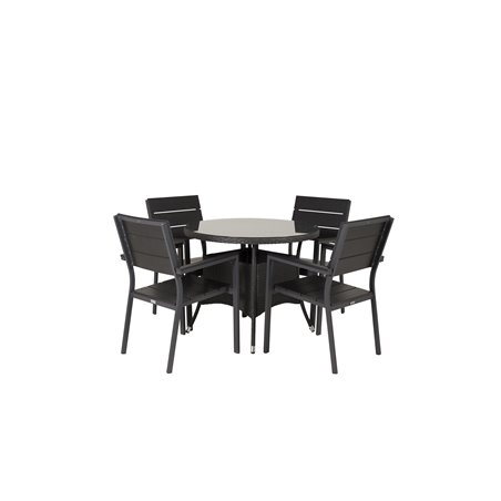 Volta Table ø 90 - Black/Glass, Levels Chair (stackable) - Black Alu / Black Aintwood_4