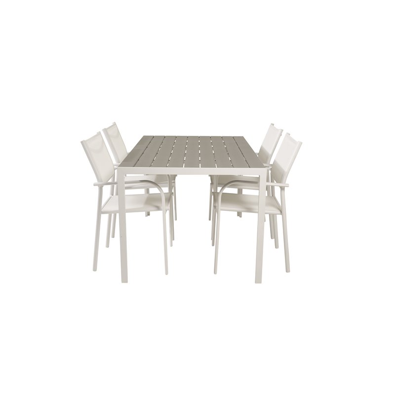 Break Tabell 150 * 90 - Vit / Grå, Santorini Armstol (stapelbar) - Vit Aluminium / Vit Textilene_4