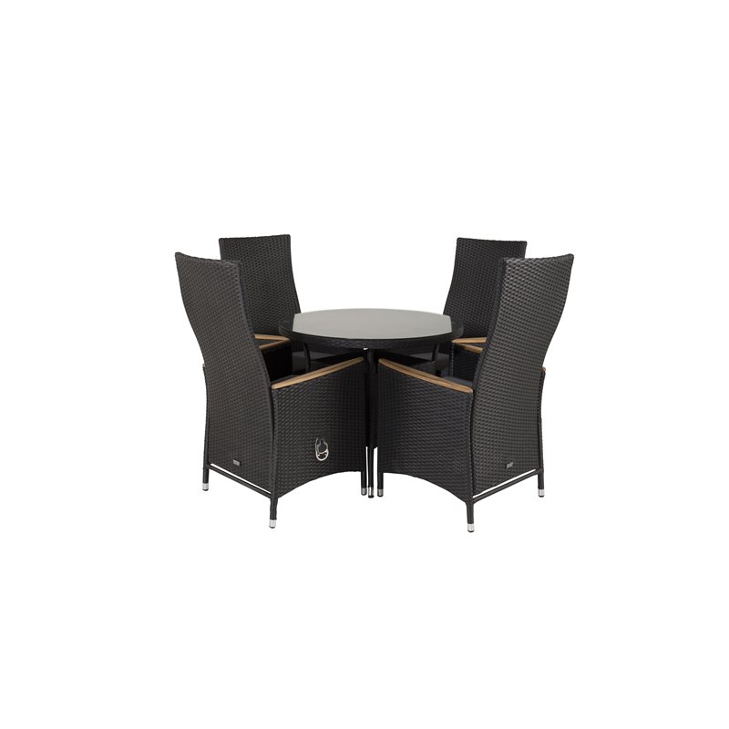 Volta Table ø 90 - Black/Glass, Padova Chair - Black/Teak_4