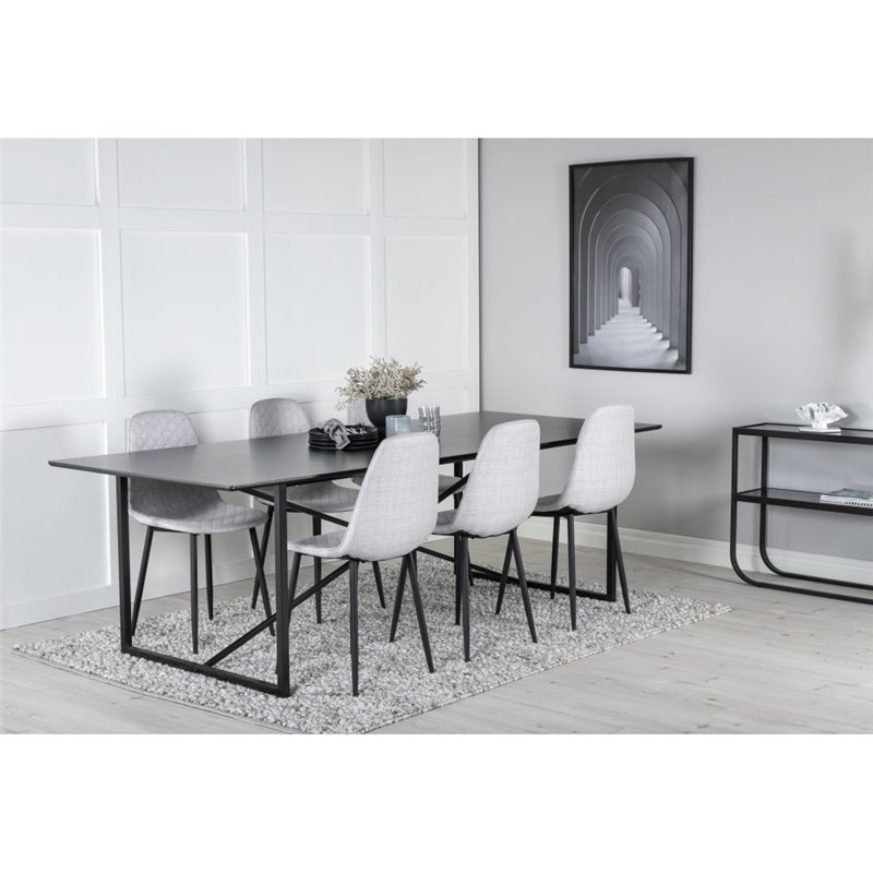 Palace Dining Table - 240*100*H75 - Black / Black, Polar Diamond Dining Chair - Black Legs - Grey Fabric_6 Palace Dining Table - 240*100*H75 - Black / Black, Polar Diamond Dining Chair - Black Legs - Grey Fabric_6