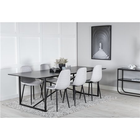 Palace Dining Table - 240*100*H75 - Black / Black, Polar Diamond Dining Chair - Black Legs - Grey Fabric_6