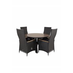 Llama Round Dining Table 120 - Black Alu / Brown HPL, Padova Chair (Recliner) - Black/Teak_4