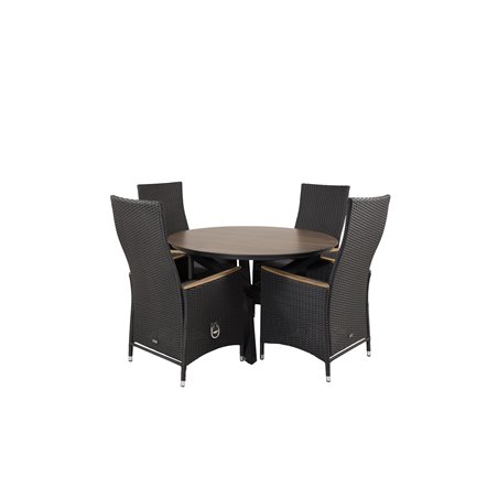 Llama Round Dining Table 120 - Black Alu / Brown HPL, Padova Chair (Recliner) - Black/Teak_4