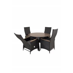 Llama Round Dining Table 120 - Black Alu / Brown HPL, Padova Chair (Recliner) - Black/Teak_4