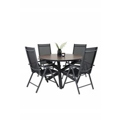 Llama Round Dining Table 120 - Black Alu / Brown HPL, Break 5:pos Chair - Black/Black_4