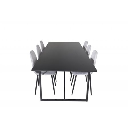 Palace Dining Table - 240*100*H75 - Black / Black, Polar Diamond Dining Chair - Black Legs - Grey Fabric_6