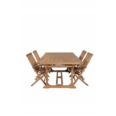 Kenya Dining Table 195/295*110*H75 - Teak, Kenya Folding Chair - With Armrest - Teak_4