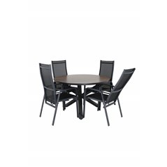 Llama Round Dining Table 120 - Black Alu/Brown HPL, Copacabana Recliner -tuoli