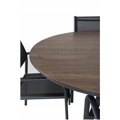 Llama Round Dining Table 120 - Black Alu / Brown HPL, Santorini Arm Chair (Stackable) - Black alu / Black Textilene_4