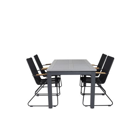 Albany Table - 152/210 - Black/Grey+Bois Armchair - Black Alu / Black Rope / Acacia_4