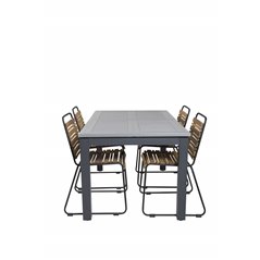 Albany Table - 152/210 - Black/Grey+Bois Dining Chair - Black Alu / Acacia