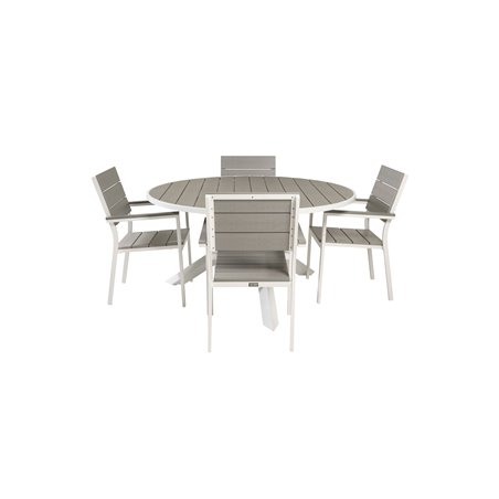 Parma Table ø 140 - White/Grey, Levels Chair (stackable) - White Alu / Grey Aintwood_4