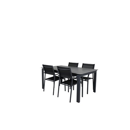 Nivå Tabell 160/240 - Svart / Grå, Santorini Armstol (stapelbar) - Svart Aluminium / Svart Textilene_4