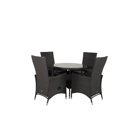 Volta Table ø 90 - Black/Glass, Padova Chair (Recliner) - Black/Grey_4