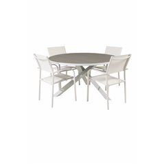 Parma Table ø 140 - White/Grey, Santorini Arm Chair (Stackable) - White Alu / White Textilene_4